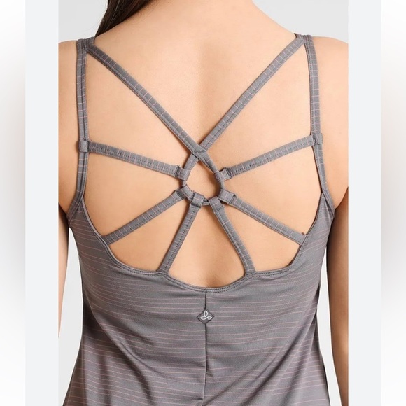 Prana Women's M Gray Pink Striped Dreaming Dress Athleisure Shelf Bra Strappy - Picture 4 of 11